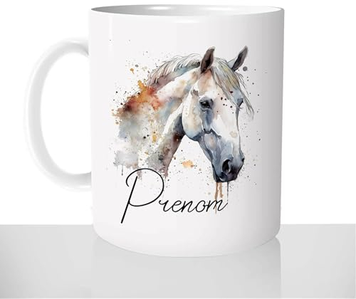 Mug Tête de Cheval Aquarelle Prénom Personnalisable - Tasse Cadeau Chevaux - Idée Cadeau Poney Personnalisable