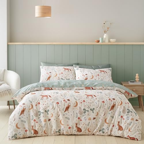 Catherine Lansfield Enchanted Twilight Animals Reversible King Duvet Cover Set with Pillowcases Natural