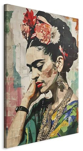 murando - Wandbilder XXL Frida Kahlo 80x120 cm 1 tlg - Wand Deko Leinwand Bilder Groß Wohnzimmer Schlafzimmer Kunstdrucke - Reproduktion Rissige Wand Porträt Frau Abstraktion h-H-10038-b-a