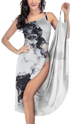 AUYAO Sarong Spaghetti Strap Swimwear Wrap, Large Size Bikini Wrap Spaghetti Strap Beach Swimwear Dress, Holiday Long Beach Dresses Towel, Women Sarong Swim Cover Up, Long Swimwear Cover Up(Marble)