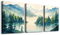 MHARTK66 Aquarell Blaugrün Wald Leinwand Bilder Set Wohnzimmer, See Insel Nebel Landschafts Wandbilder Schlafzimmer, Natur Bilde Aesthetic, Modern Wandeko Wandkunst Badezimmer Flur Büro Essizimmer
