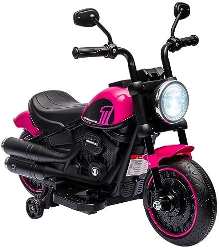 HOMCOM Moto électrique pour Enfants, 3 km/h, 6V, avec Phare LED, Charge Max. 25 kg, Voiture électrique pour Enfants, 2 Roues d'entraînement, de 18 à 36 Mois, avec Moteur Puissant, Rose