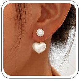 TseenYi Boho Herz Perle Jacke Ohrringe Vintage Perle Herz Vorne Zurück Ohrringe Gold Perle Ohrstecker Ohrringe Herz Perle Liebe Tropfen Ohrringe Braut Perle Hochzeit Ohrringe