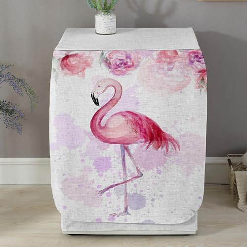 Odot Waschmaschinenabdeckung Staubdicht Sonnenschutz für Frontlader-Waschmaschine Staubdichte Abdeckung Tumble Waschmaschine Trocknerschutz (Spritzflamingo,L-Kapazität 10,5-12kg)