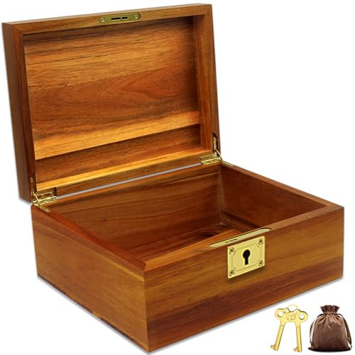 Holzkiste, dekorative große Aufbewahrungsbox aus Holz mit Scharnierdeckel und Verriegelungsschlüssel, Premium-Aufbewahrungsbox, abschließbare Truhe für Andenken, Wertsachen, Accessoires, wertvolle
