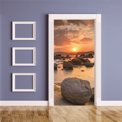 MYIESAXL Türtapete Sonnenuntergang Strand 90 x 200cm Türfolie Selbstklebend TürPoster PVC Türaufkleber Fototapeten Entfernbar Türaufkleber Aufkleber Türdeko Tapete, Tür tapeten
