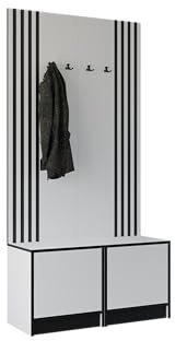 KIER FURNITURE Flurgarderobe Modern - Garderobenschrank mit Sitzbank, Haken und Schuhschrank - Flur Möbel Geräumig und Stilvoll - BxHxT 106,4x205x39cm - Weiß