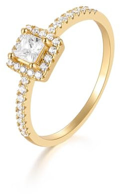 Whoiy Trauring Gold 585, Damen Verlobung Ringe 14 Karat Echtgold Halo Zart Eheringe mit Moissanit für Frauen Größe 61 (19.4)