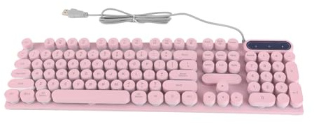 Ailgely Gaming-Tastatur, Runde USB-Tastenkappen, Hintergrundbeleuchtete, Kabelgebundene Multimedia-Tastatur für Desktop-Laptop-Gaming (Rosa)