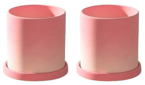 IOEDHW Paquete de 2 macetas de terracota rosa, maceta grande de arcilla rosa melocotón con orificio de drenaje y platillo, recipientes de plantas transpirables y absorbentes de gran calibre para plant