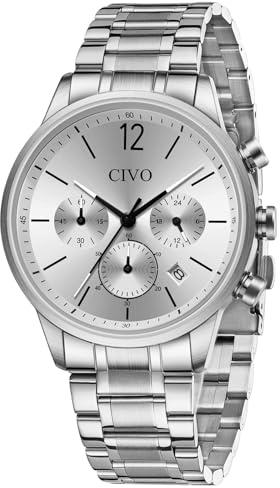CIVO Uhren Herren Schwarz Silber Gold Armbanduhr Herren Uhr Chronograph Analog Quarz Herrenuhr Edelstahl Datum