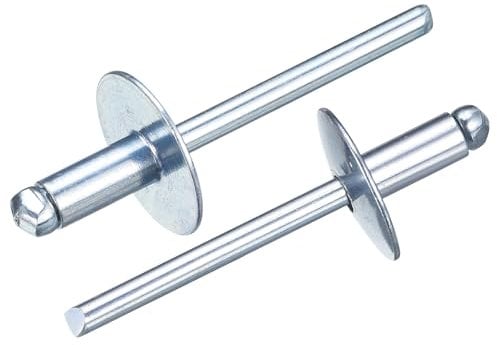 sourcing map 100Pcs 3/16x3/8 Large Flange Head Blind Rivets, Zinc-Plated Carbon Steel Grip and Mandrel Cap Blind Rivets, Silver