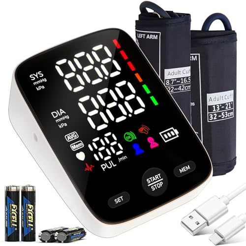 EfficVerwal Blutdruckmessgerät für den Heimgebrauch, 2 bp-Größen, extra groß 33 bis 53 cm und mittel 22,9 bis 41,6 cm, 2 Benutzer von 240 MEM, digitaler digitaler Monitor