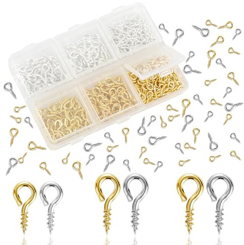 400 Stück Ösenschraube Klein, 3 Größen Schraubösen mit Aufbewahrungsbox, Metall Schraubhaken Klein, Ringschrauben für Schmuckherstellung DIY Art Crafts Anhänger Perlen (Gold & Silber)