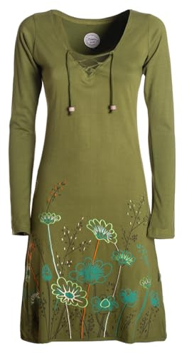 Vishes - Alternative Bekleidung - Damen Langarm-Shirtkleid Tunika-Kleid Baumwollkleid mit Blumen-Print