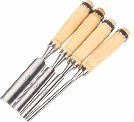 4-Piece Wood Carving Gouge Set - Assorted Professional Wood Carving Tools & Chisels (6mm, 12mm, 18mm, 24mm) with Ergonomic Wooden Handles for DIY Woodworking, Shaping & Detailing