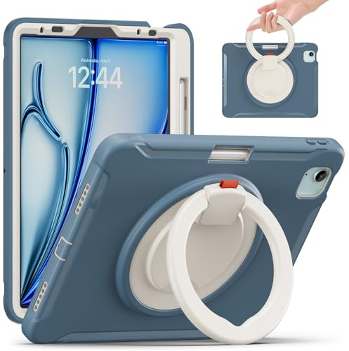 Protection des tablettes Compatible with iPad Air 11 Inch M2 2024 A2902 A2903 A2904 Case, Shockproof Hybrid Protective Cover with Rotating Handle & Stand, Kid-Friendly Design accessoire pour tablette(