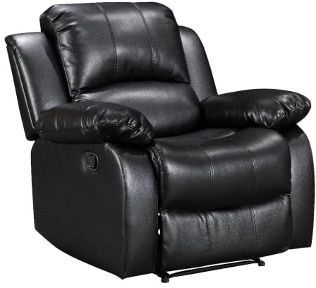 Black Faux Leather Recliner Armchair | 3 Positions & 160° Manual Lever Recline | Space-Saving Single One-Seater Chair | Easy Clean Fabric | Ideal for Living Room, Gaming Room, Bedroom | Valencia