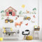 Wandtattoo Bauernhof für Kinderzimmer - Wandaufkleber Bauernhoftiere für Jungenzimmer - Wandsticker Traktor Tiere Kuh Kuhkopf Schaf Huhn für Küche