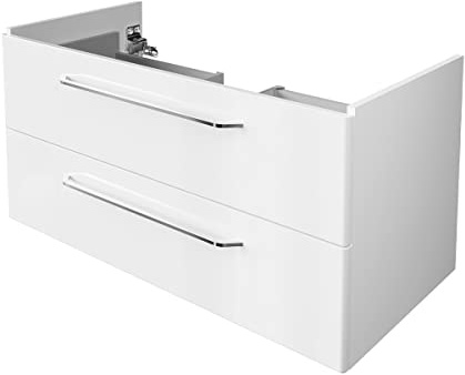 BadeDu NES Waschbeckenunterschrank in Weiß – 100cm breiter Waschtischunterschrank, Zeitlos moderner Stil, 2 Schubladen mit Soft-Close – Made in Germany