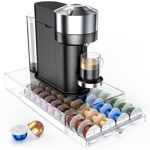 Kaffeekapselhalter, Acryl-Schublade, kompatibel mit Nespresso-Vertuo-Kapseln und Dolce Gusto-Kapseln, 40 Kapseln, Aufbewahrungs-Upgrade