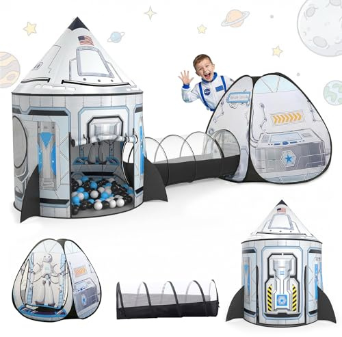 SISTICKER 3-in-1 Kinder Spielzelt Tunnel Drinnen: Pop-Up Raumstation Kinderzelte mit Klappbares Krabbeltunnel für Draußen - Tolles Geburtstagsgeschenk für Baby Entwickelt Motorische Fähigkeiten