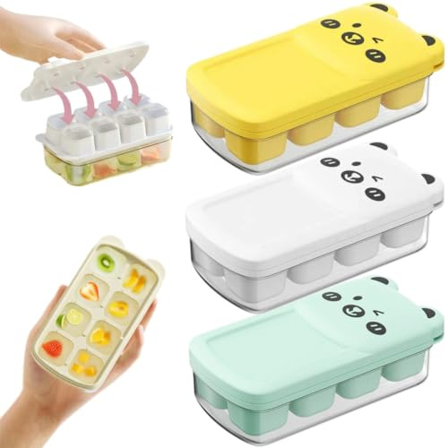 LCHnine 3-pack small ice cube trays with lid and bin,8 cubes each, easy release and stackable,ice cube tray for mini fridge, for coffee、lemon、cocktail