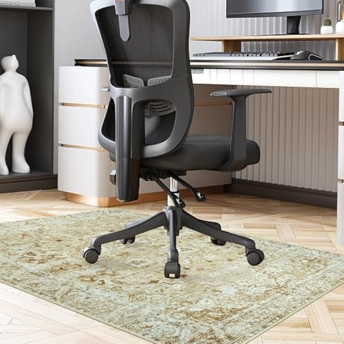 Famibay Bodenschutzmatte 90x120cm Bürostuhl Unterlage Gelb Boho rutschfeste Schreibtischstuhl Unterlage für Parkett Hartböden Tiles Hohe Dichte Waschbar Kratzfest