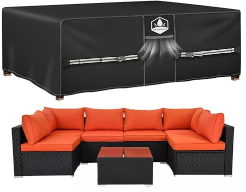 Large Garden Furniture Covers Waterproof, Heavy Duty Outdoor Patio Furniture Set Cover, 420D Oxford Rattan Sofa Cover for Table and Chair Cube/Square 300x250x100cm