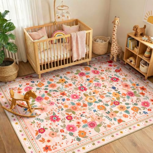 INOVADAY Tappeto Lavabile 90x150 cm Rosa/Beige Tappeto da Soggiorno