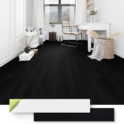 ATOPOSE Vinylboden Selbstklebend, 3,0 mm Schwarz, 7 Dielen, 1,0 mm Unterlage, wasserfest, rückstandsfrei, Küche, Bad, Schlafzimmer, 1 m²