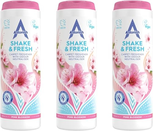 Astonish Shake & Fresh Carpet Freshener with Odour Neutraliser, Pink Blossom, 3 x 350g