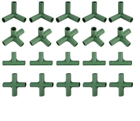 BEAZOOM 20Pcs 16mm Greenhouse Frame Connectors, Plastic Pipe Joints for 16mm PVC & Metal Tubes, Weather-Resistant Garden Structure Fittings for Cold Frames, Shelves & DIY Projects (Green)
