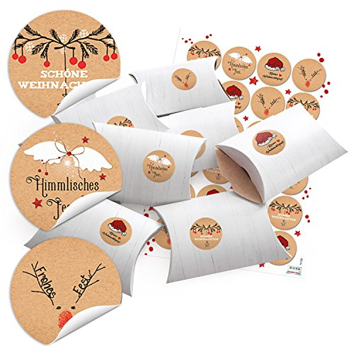 Logbuch-Verlag 10 kleine Faltschachteln Weihnachten zum Befüllen 14,5 x 10,5 x 3 cm weiß + Weihnachtssticker mit Text braun rot - Geschenkbox Mini Schachtel Kunden