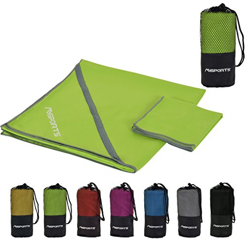 Microfibre serviette Lot de 2 avec sac de transport – 138 cm x 70 cm et 60 cm x 30 cm – Sport & Travel Towel – Serviette de voyage Ultra Légère, séchage rapide, antibactérien | Towel, Vert tilleul