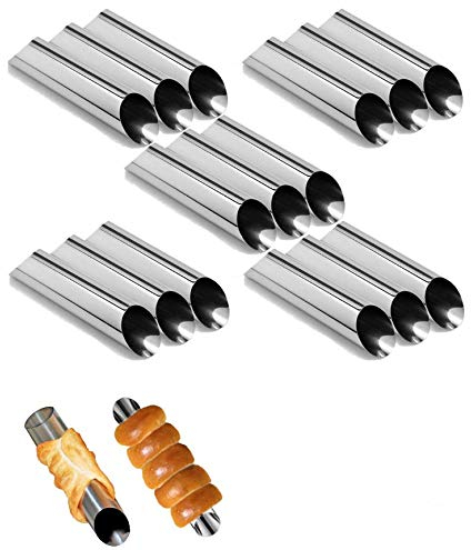 EUICAE Cannoli Tubes, 12,7 cm große Edelstahl-Cannoli-Formen, antihaftbeschichtet, Sahnehorn, dänische Gebäckformen für Croissant-Muschelcreme, 15 Stück