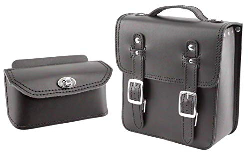 made4bikers Set Leder Lenkertasche und Hecktasche mit Schnellverschluss in Schwarz Tasche für Simson Schwalbe Sperber Star Spatz KR50 KR51 SR4