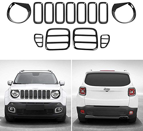 13 STÜCKE Angry Bird Scheinwerferblenden & Grill Einsätze & rücklicht Trim Abdeckung Lünette für Renegade 2016 2017 2018 (Schwarz)