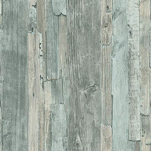 Vlies Holztapete grau blau | Maritime Tapete in Holzoptik für Küche und Wohnzimmer | Helle Vliestapete mit Holz Design im Used Look | Rolle (10,05 x 0,53 m) = 5,33 m²