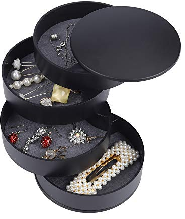 ISIYINER Schmuckkästchen Runde Form Tragbar Schmuckschatulle Organizer 4 Ebenen 360 Drehbar Schmuckkasten für Ringe Ohrringe Halskette Mädchen Frauen Geschenk