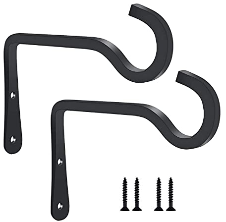 HH-LIFE 2 Stück 15x10 cm, Schwarze Metall Wandhaken Hänge Halterungen, Pflanzenaufhänger Haken für den Innen und Außenbereich, Haken für Vogelfutterspender, Pflanzgefäße, Laternen, Windspiele