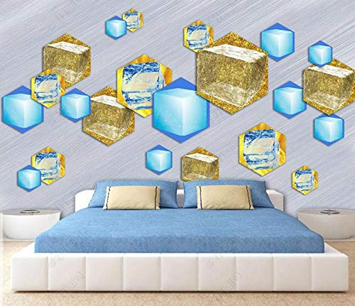 ZXCHEE Papier Peint Panoramique Or Bleu Géométrique Simple 200x140cm Papier Peint Intissé 3D Tapisserie Poster Decoration Murale Chambre Salon