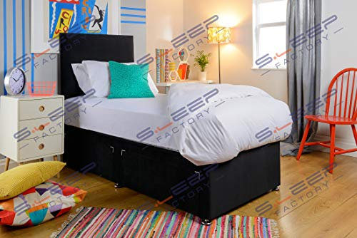 Sleep Factory - 4FT Small Double Divan Bed with Mattress - 196cm x 122cm Adults or Kids Bed & Mattress Sets - Luxury Plush Double Mattress, Bed Base with Drawers & Headboard - 2 Drawers, Black