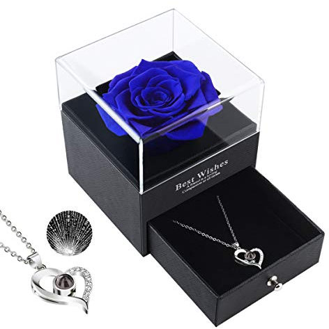 LOVCAS Birthday Gifts for Women,Preserved Real Rose Gift Box with I Love You Necklace,Mother's Day Gift from Son Daughter,Fresh Flower with Necklace for Wife,Mum,Anniversary