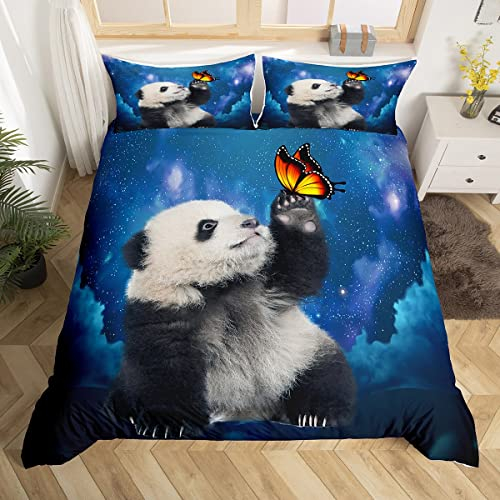 Loussiesd Panda Bettwäsche Set 135x200cm Galaxis Panda Tragen Gedruckt Betten Set für Kinder Jungen Mädchen Jugendliche Niedlich Tiermuster Bettbezug Set Karikatur Riesenpanda Design Zimmer Dekor