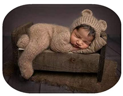 Vemonllas Newborn Photography Props Boys Girls Outfits Mohair Bear Hat Bonnet & Footed Romper Bodysuit Photoshoot Costume Set (Camel)