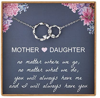 AnalysisyLove Mom Gifts, Sterling Silver Circles Necklaces for Women, Mama Necklace, Daughter Birthday gift from Mum, Mothers Day Jewelry for Her