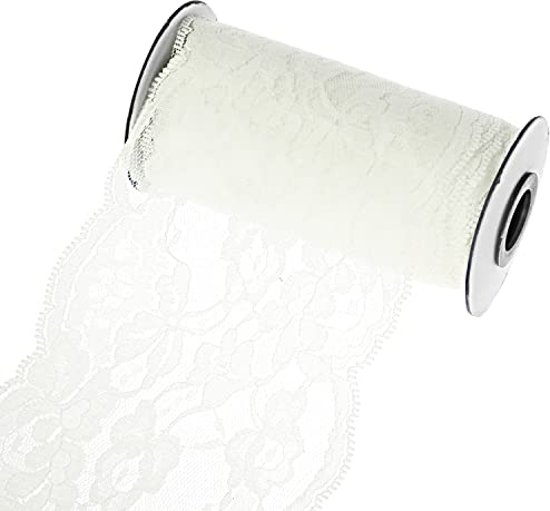 TsunNee Tischläufer mit Blumenmuster, Spitzenstuhlschärpe, Spitzen-Tutu-Material, Spitzenschleife für DIY, Hochzeit, Party, Stuhl, Tisch, Kunst, Handwerk, Dekor, Elfenbein, 14 cm x 10 m
