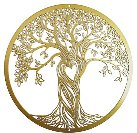 Wanddekoration aus Metall, Baumkunst, Wandskulptur, Metall-Wandkunst zum Aufhängen für Wohnzimmer, Schlafzimmer, drinnen und draußen, lasergeschnitten, rustikaler schwarzer Lebensbaum, 30 cm (Gold