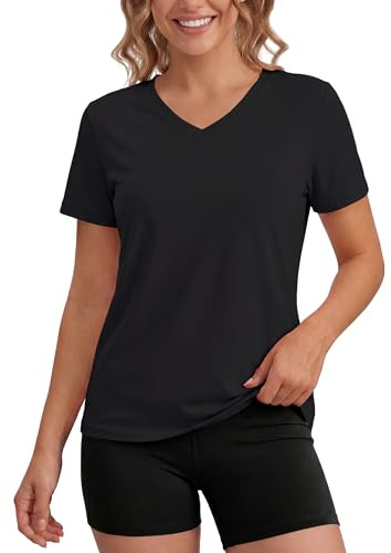 MAGCOMSEN T Shirt Damen Sportshirt Kurzarm UV Tshirt V Ausschnitt Rash Guard UV-Schutz UPF 50+ Fitness Activewear Tops